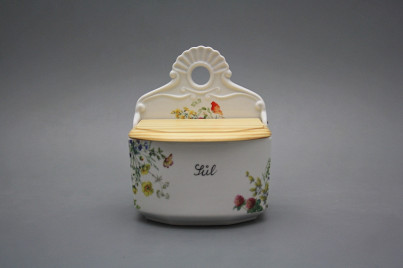 Wall box for salt with wooden cover Flowering meadow BB č.1