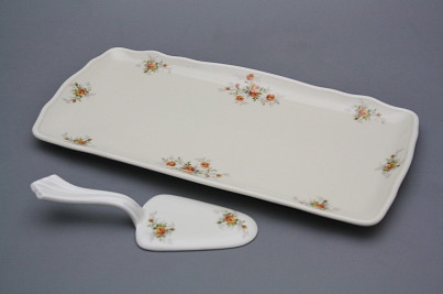 Tray square 33cm with cake shovel Rokoko ECRU Tea roses BB č.1